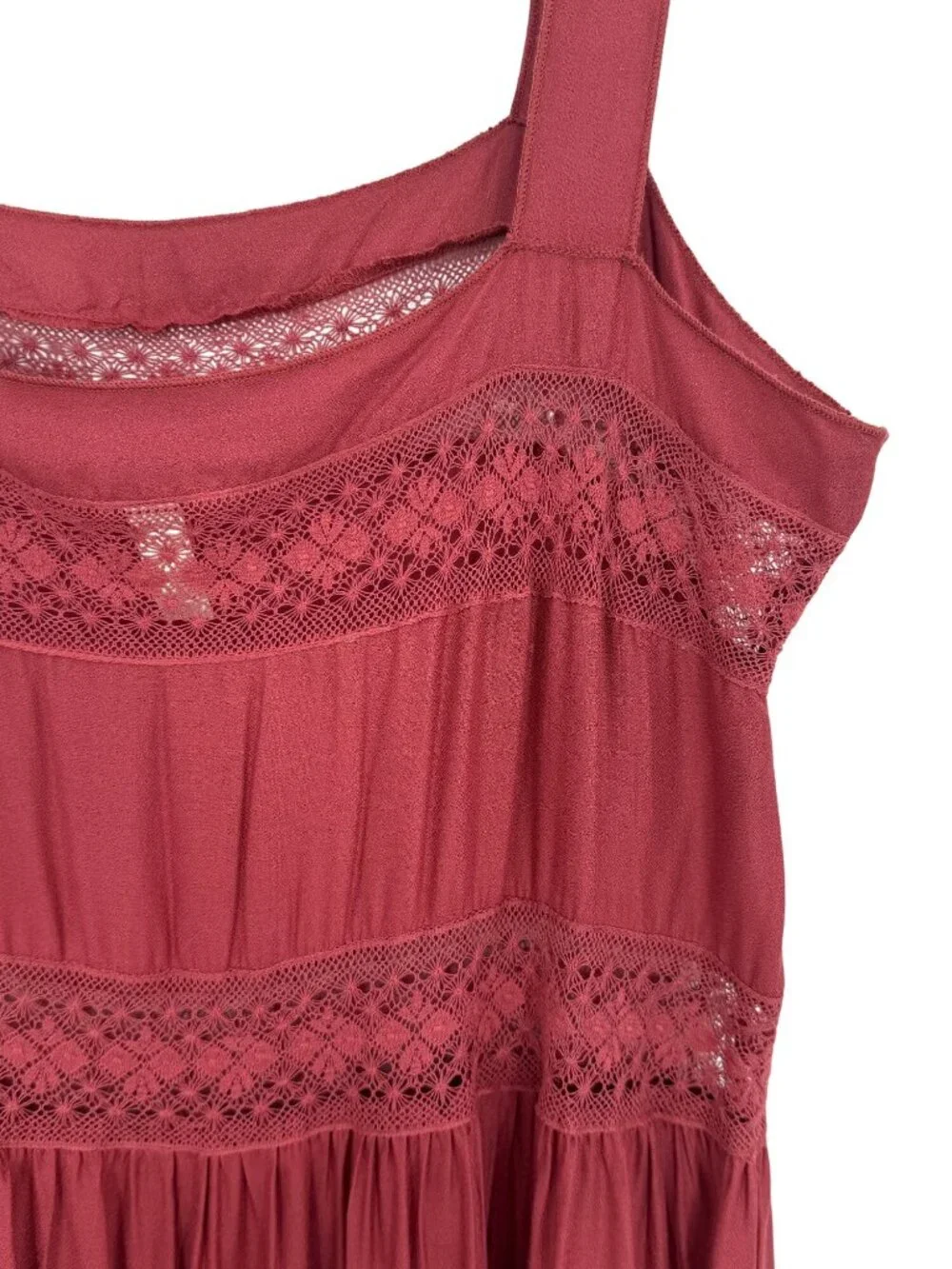 Free People Lace Trim Tiered Ruffle Maxi Slip Dress M | Whimsical Ethereal Boho - Picture 10 of 16